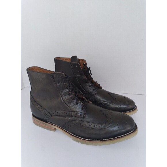 Classic Leather Wingtip Combat Boots Black Brogue Lace-up‎ Ankle Boots. main image 4